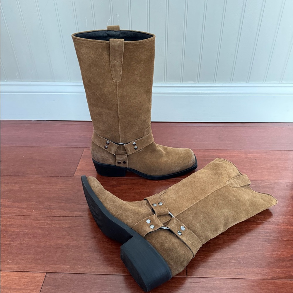 Steve Madden Ruskin Suede Squire Toe Western Style Boots Chestnut Size 10 - Picture 6 of 15